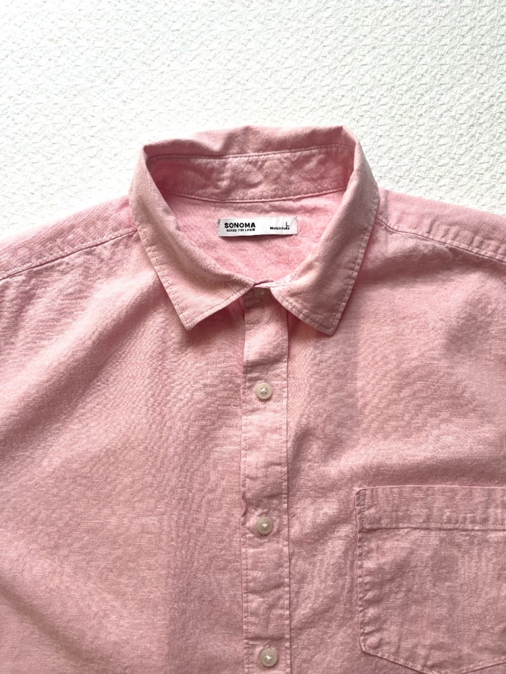 Sonoma Shirt Men’s Large Short Sleeve Linen Blend Pink
